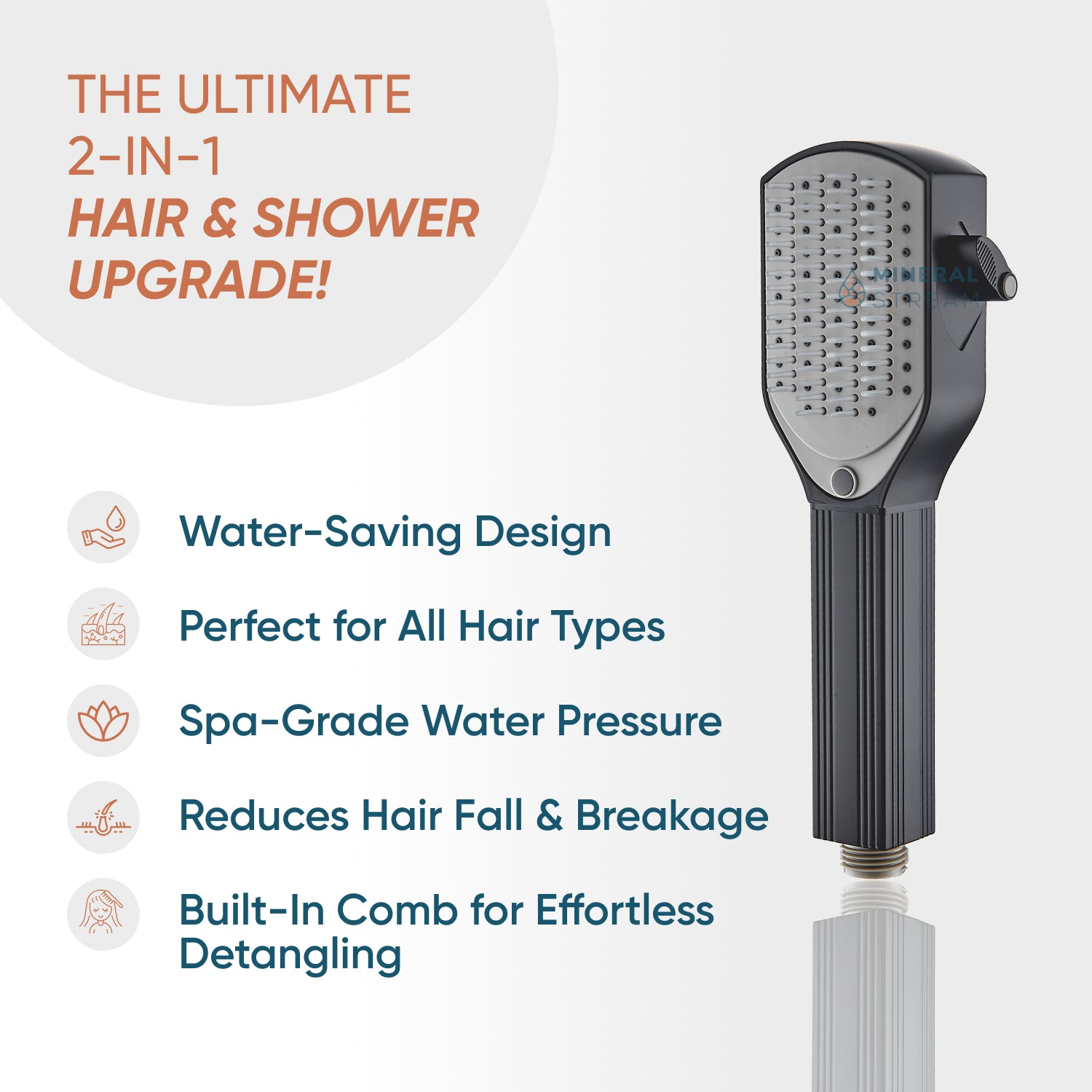 Kit de douche complet avec pomme de douche et peigne démêlant