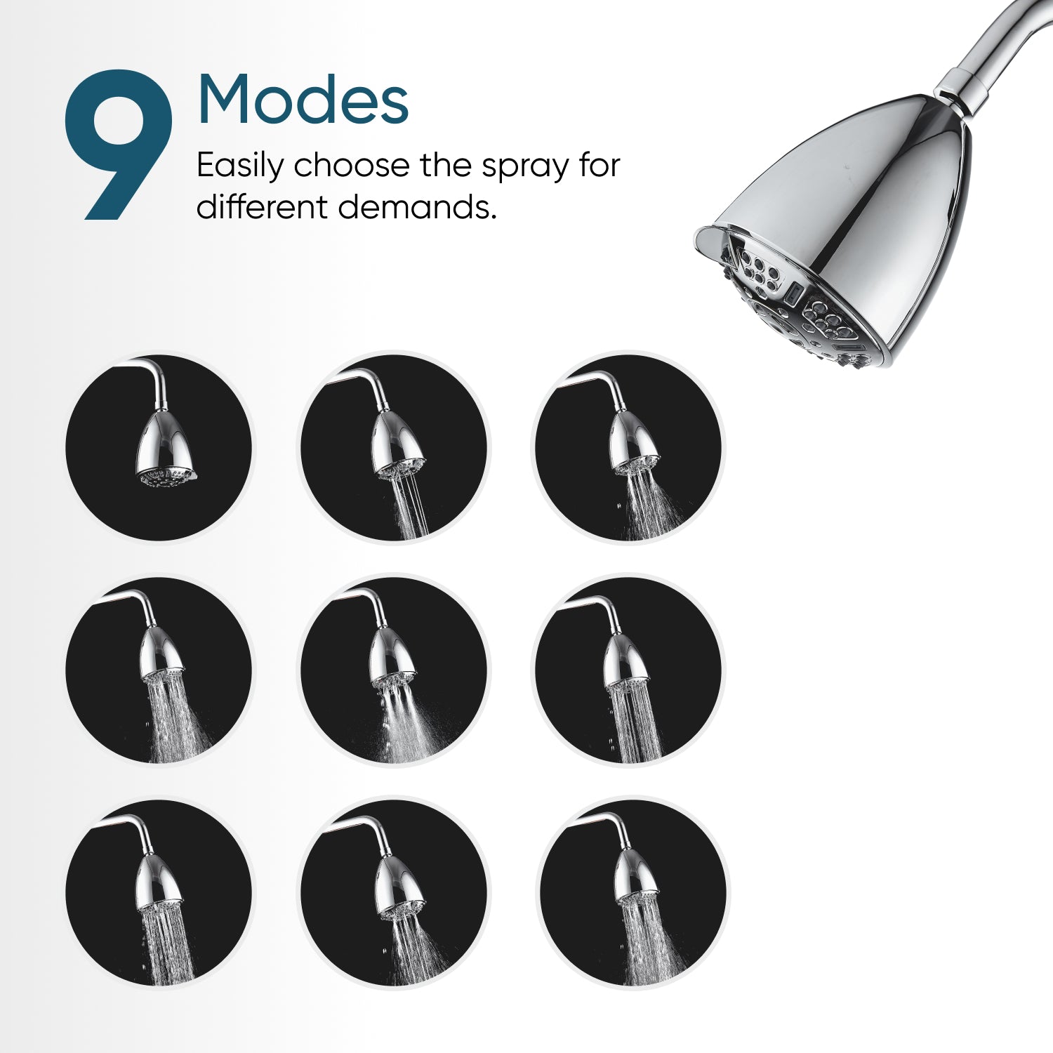 20 Stage Filtration Fixed Wall Shower Head with 9 Spray Modes- Bell Shaped